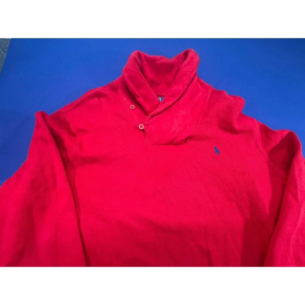 Polo Ralph Lauren shawl Collar Knit Sweater Pullover Red Size XXL 2XL Cotton‎